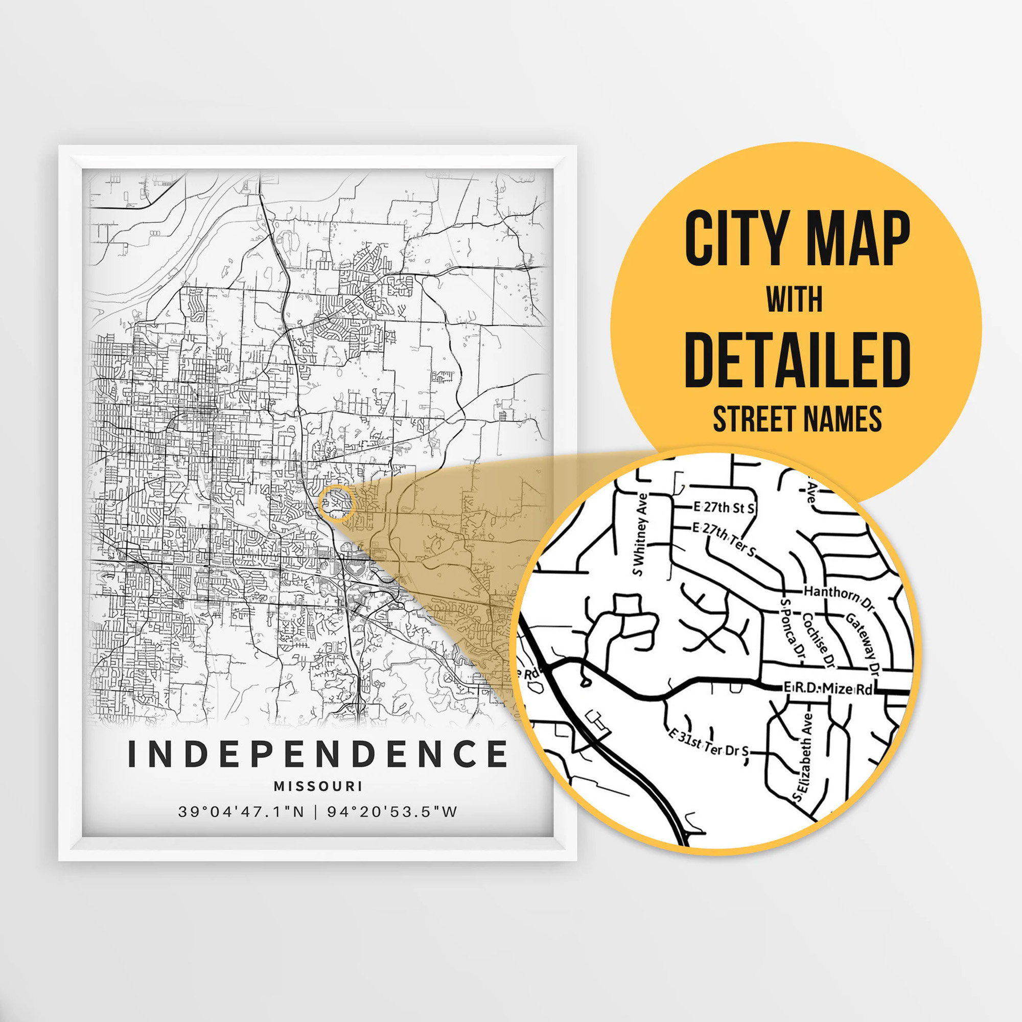 Printable Map of Independence, Missouri, USA With Street Names ...