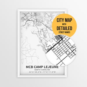 MCB Camp Lejeune Poster, North Carolina Military Base Map with Street Names (Instant Download)