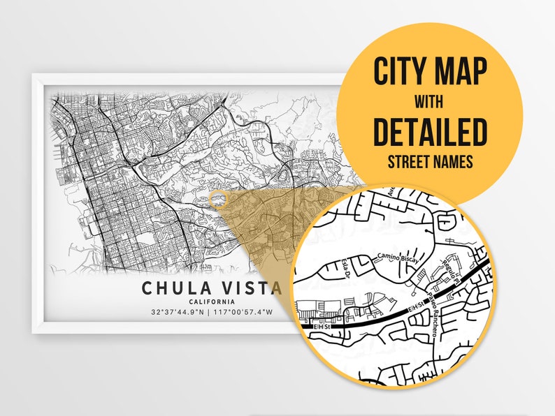 Printable Map of Chula Vista California United States With | Etsy