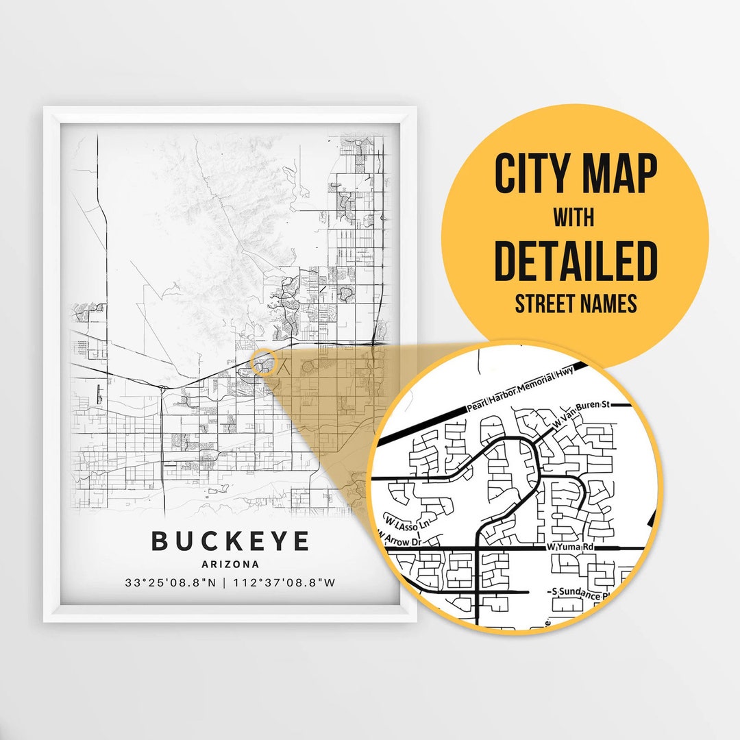 Printable map of buckeye arizona usa with street names instant