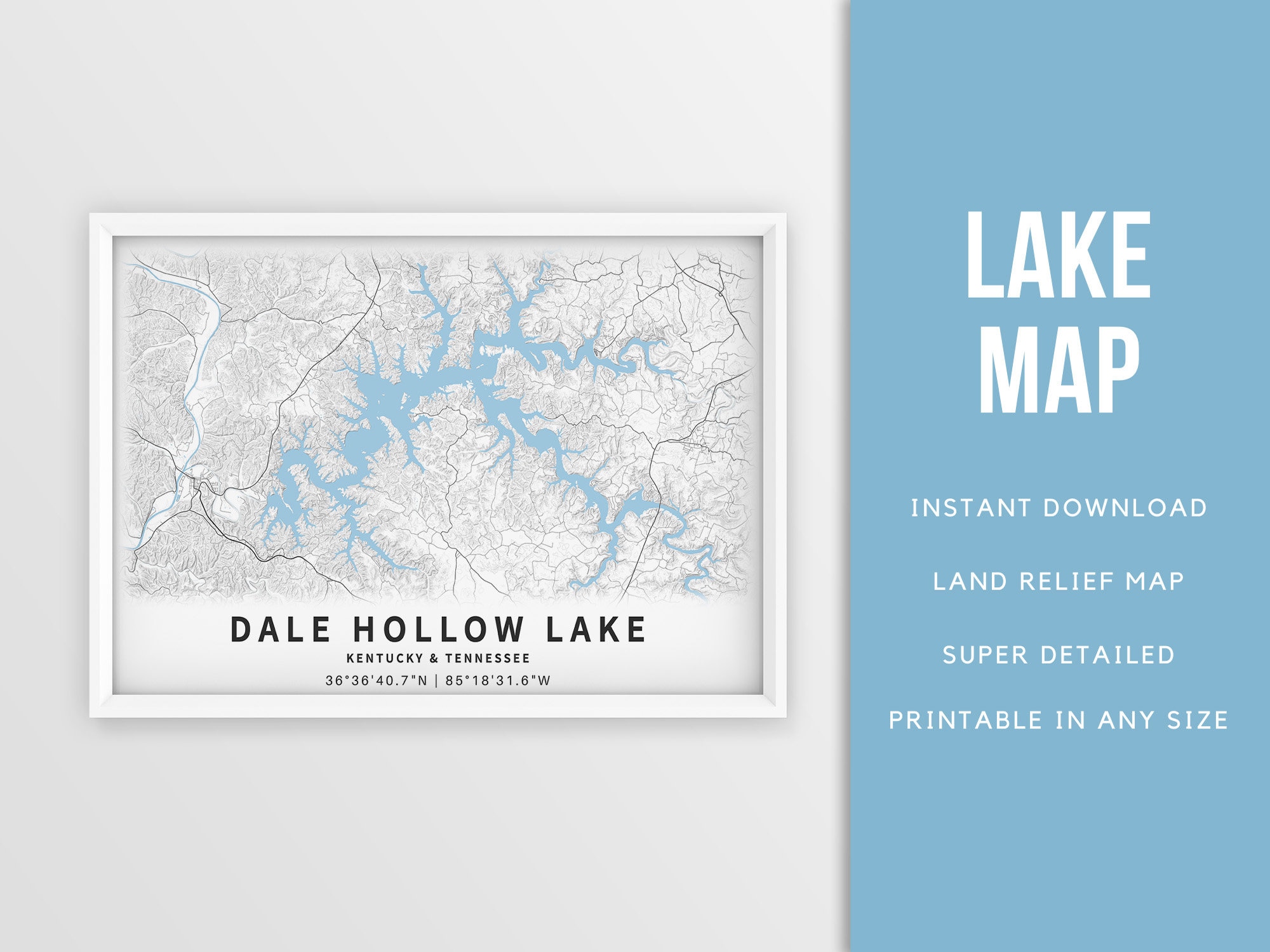 Printable Map Dale Hollow Lake Kentucky/tennessee United Etsy