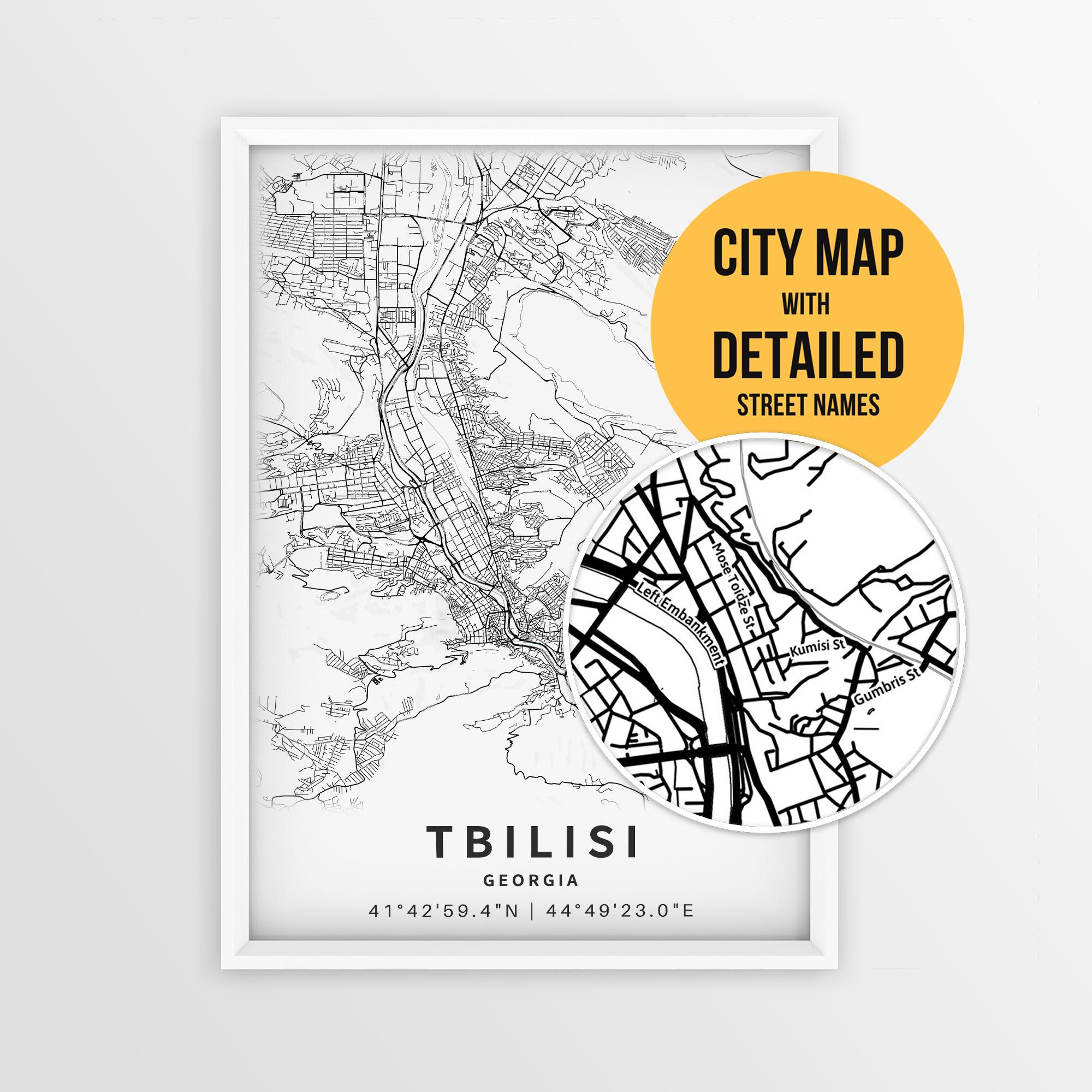 Tbilisi Georgia Map With Street Names, Printable Tbilisi City