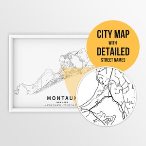 Druckbare Karte von Montauk, New York, USA mit Straßennamen - sofortiger Download ~ Karte ~ ~ Strasskarte ~ Strassenkarte ~ Karte
