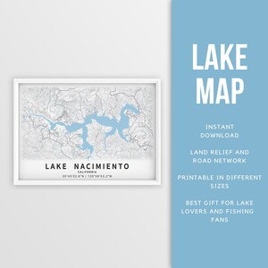 Mapa imprimible del Lago Nacimiento, California, EE. UU. - Descarga instantánea \ Mapa del lago \ Cartel del mapa \ Decoración de la casa del lago \ LakeLife \ Pesca \ Paseos en bote