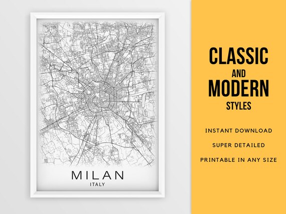 Printable Map of Milan Italy Instant Download City Map | Etsy
