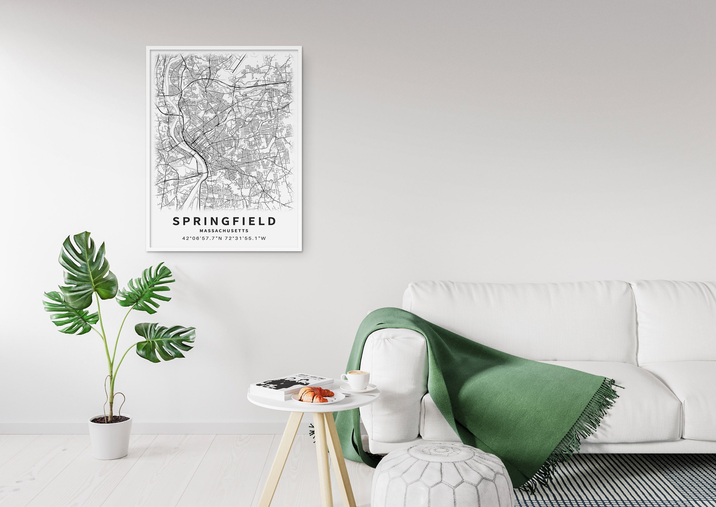 Printable Map of Springfield Massachusetts MA United States Etsy