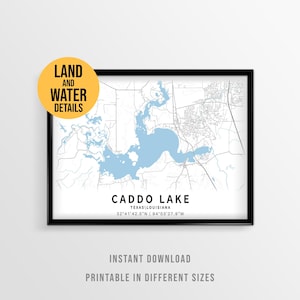 Caddo Lake Map Poster, Texas and Louisiana Printable Lake House Decor (Instant Download)