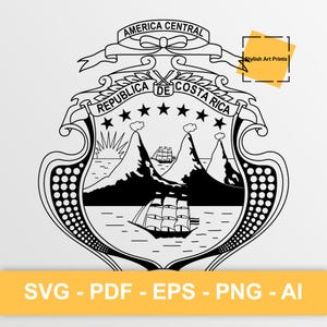 Costa Rica coat of arms, Costa Rica Vector Clipart - SVG \ PNG \ PDF \ Instant Download \ Cutting \ Costa Rica Flag \ Costa Rica Crest