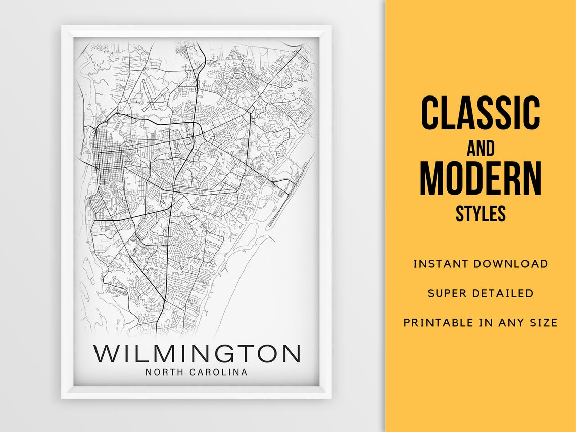 Wilmington NC Map Print North Carolina USA City Map Instant - Etsy