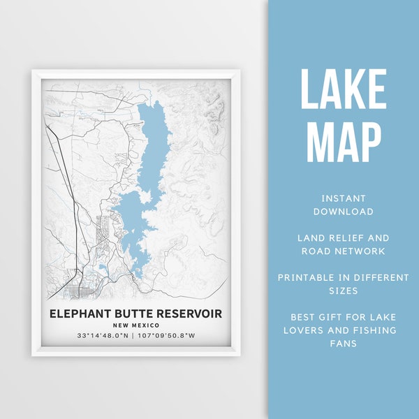 Printable Map of Elephant Butte Reservoir, New Mexico - Instant Download \ Map Poster \ Lake House Decor \ LakeLife \ Fishing \ Boating