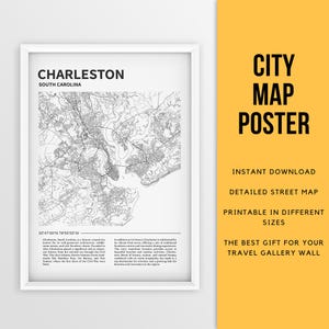 Charleston, South Carolina Karte Poster zum Ausdrucken - Sofortiger Download &quot;&quot;Karte&quot;&quot; &quot;&quot;Karte&quot;&quot;&quot;