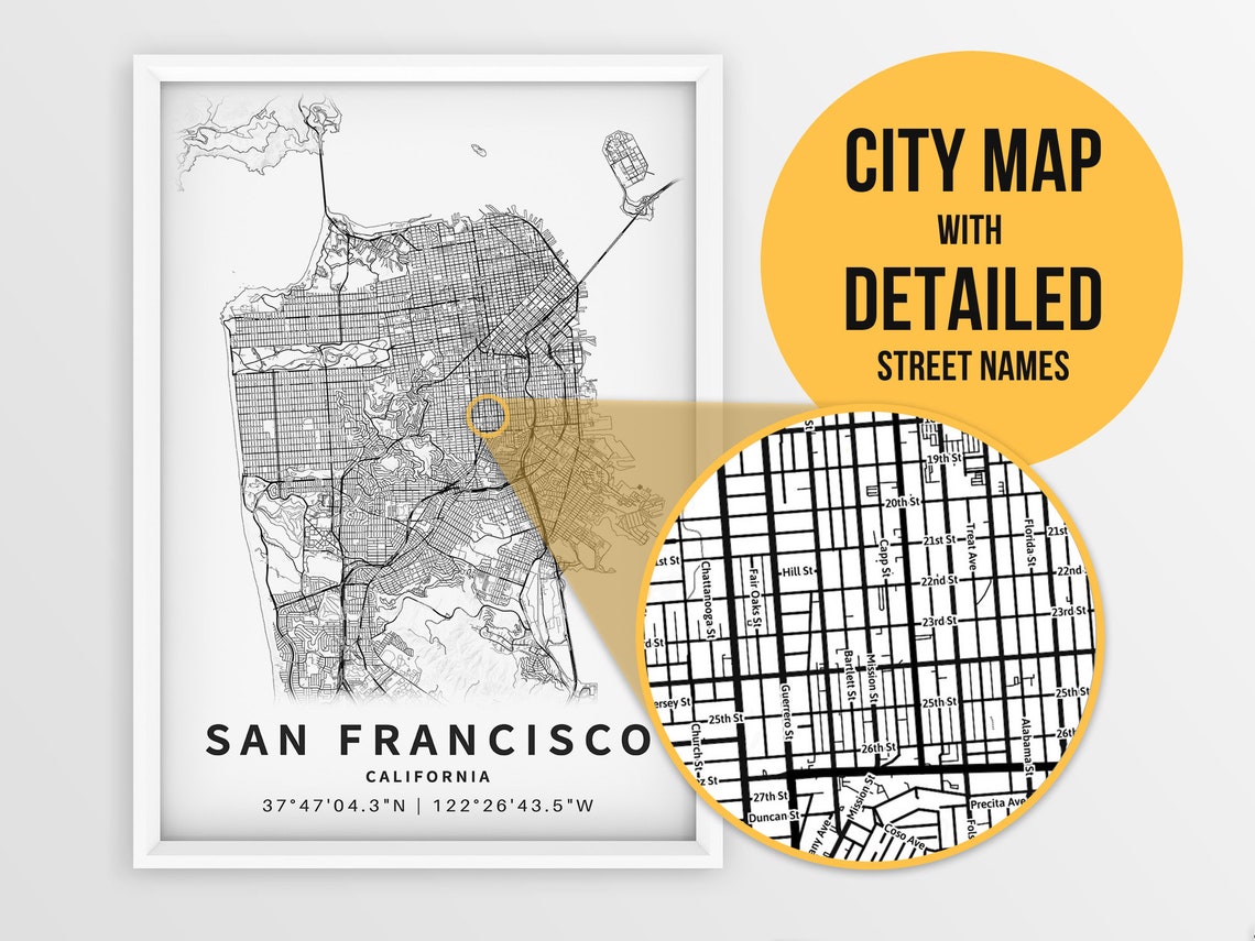Printable Map of San Francisco California United States With | Etsy