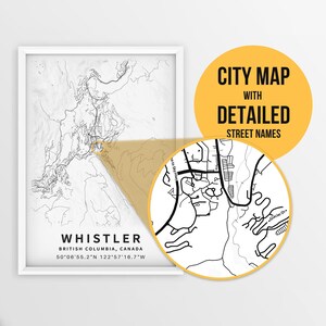 Mapa imprimible de Whistler, Columbia Británica, Canadá con nombres de calles - Descarga instantánea \ Mapa de la ciudad \ Regalo de viaje \ Cartel de la ciudad \ Mapa de carreteras