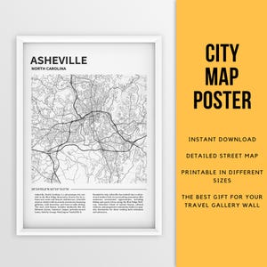 Asheville, North Carolina, USA Printable Map Poster - Instant Download \ Street Map \ Road Map \ Asheville City Map \ Asheville Gift