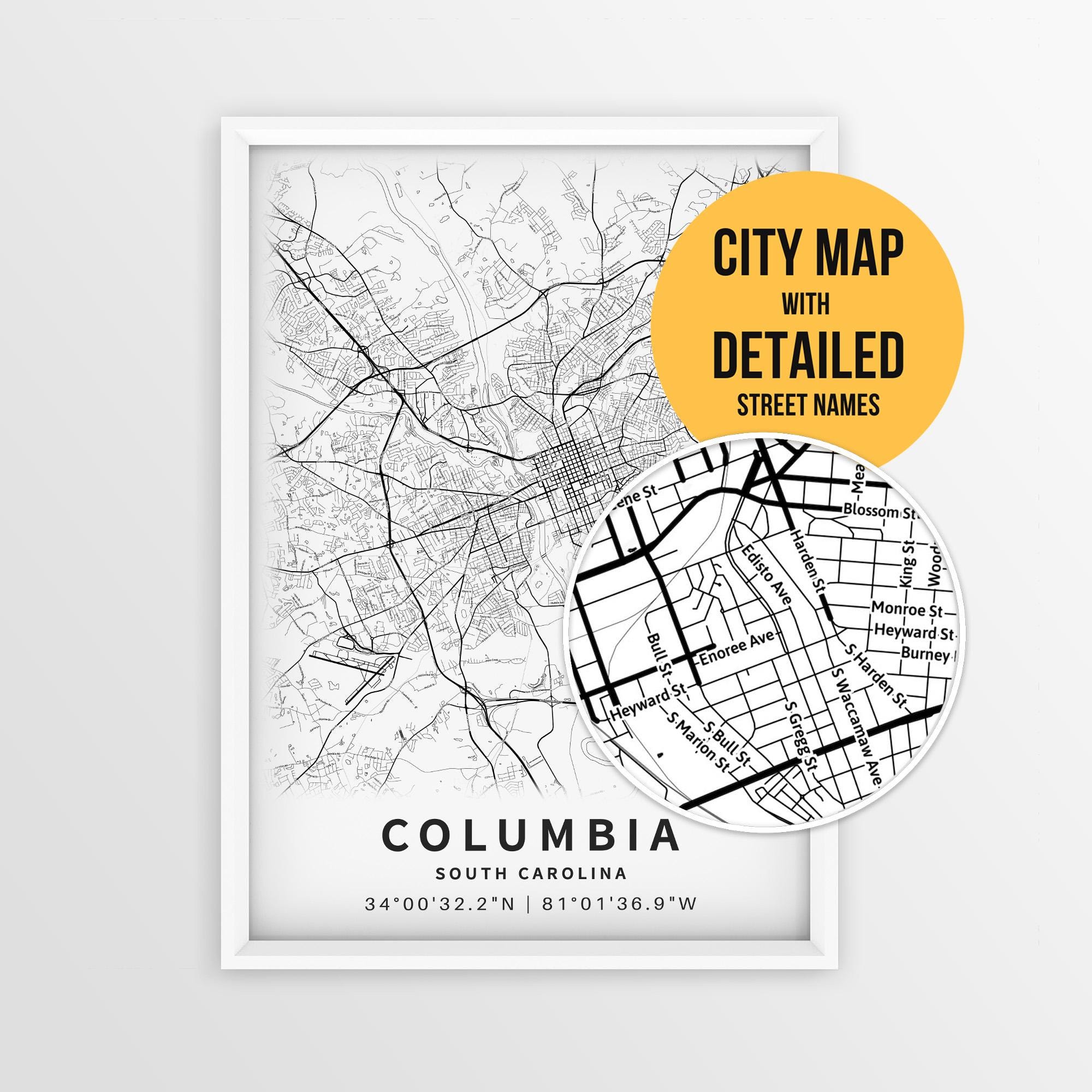 Columbia South Carolina Map With Street Names, Printable Columbia