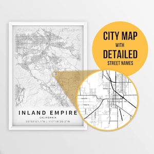 Druckbare Karte von Inland Empire, Kalifornien, USA mit Straßennamen - Sofortiger Download ~ Karte ~ ~ Stadt Karte ~ Strassen Karte Print