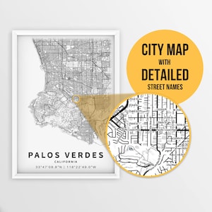 Druckbare Karte von Rancho Palos Verdes, Kalifornien, USA mit Strassennamen - Instant Download ~ Karte ~ ~ Stadtplan ~ Strassenkarte