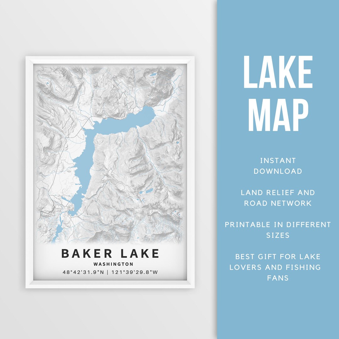 Mapa imprimible de Baker Lake, Washington, EE. UU. Descarga instantánea ...