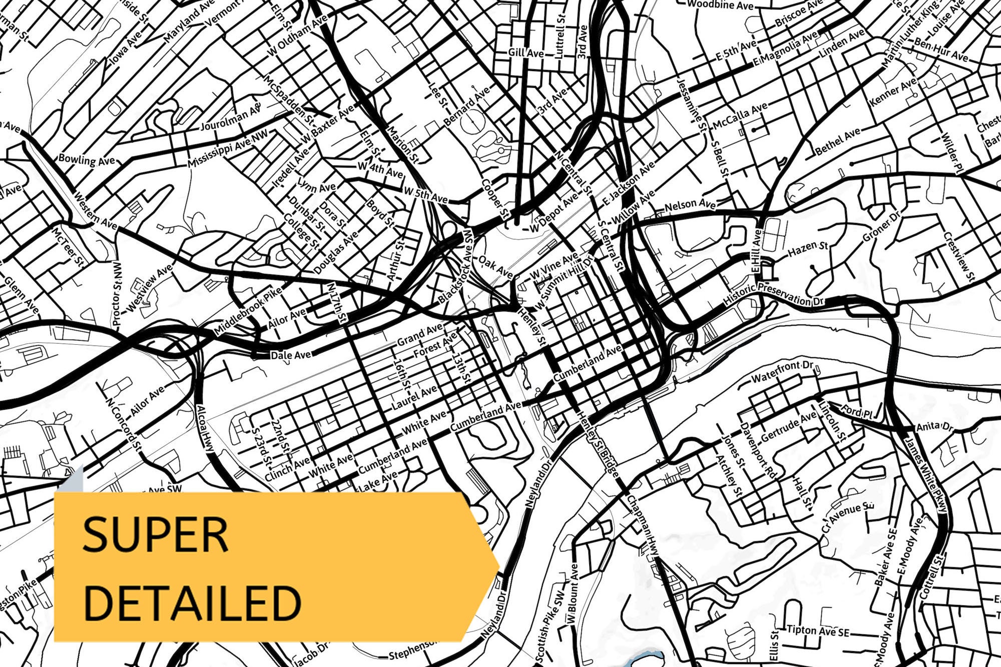 Printable Map of Knoxville TN Tennessee United States With Etsy