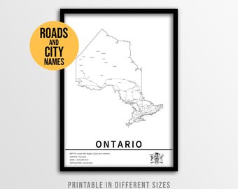 Ontario Map Poster, Printable Canada Road Map with City Names (Instant Download)