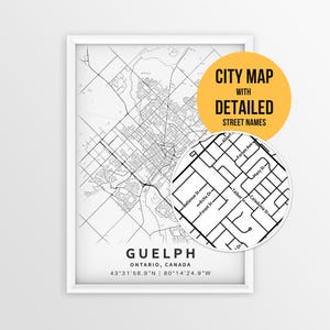 Guelph Ontario Map with Street Names, Printable Guelph Canada City Poster (Instant Download)
