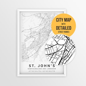 St. John's Newfoundland Map with Street Names, Printable St. John's Canada City Poster (Instant Download)