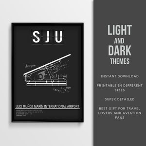 SJU San Juan International Airport Poster - Instant Download \ Map Art \ Gift Pilot \ Printable Poster \ Airport Map \ Travel Poster