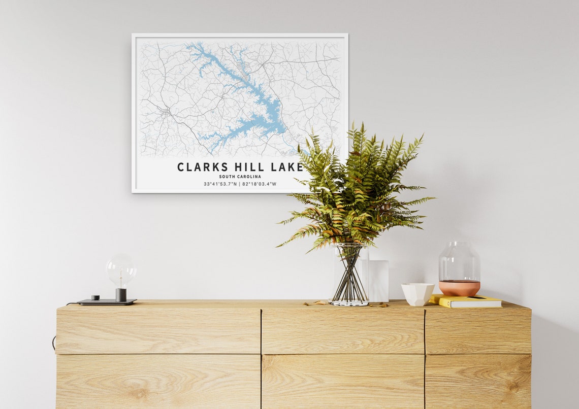 Printable Map of Clarks Hill Lake and South Carolina Etsy