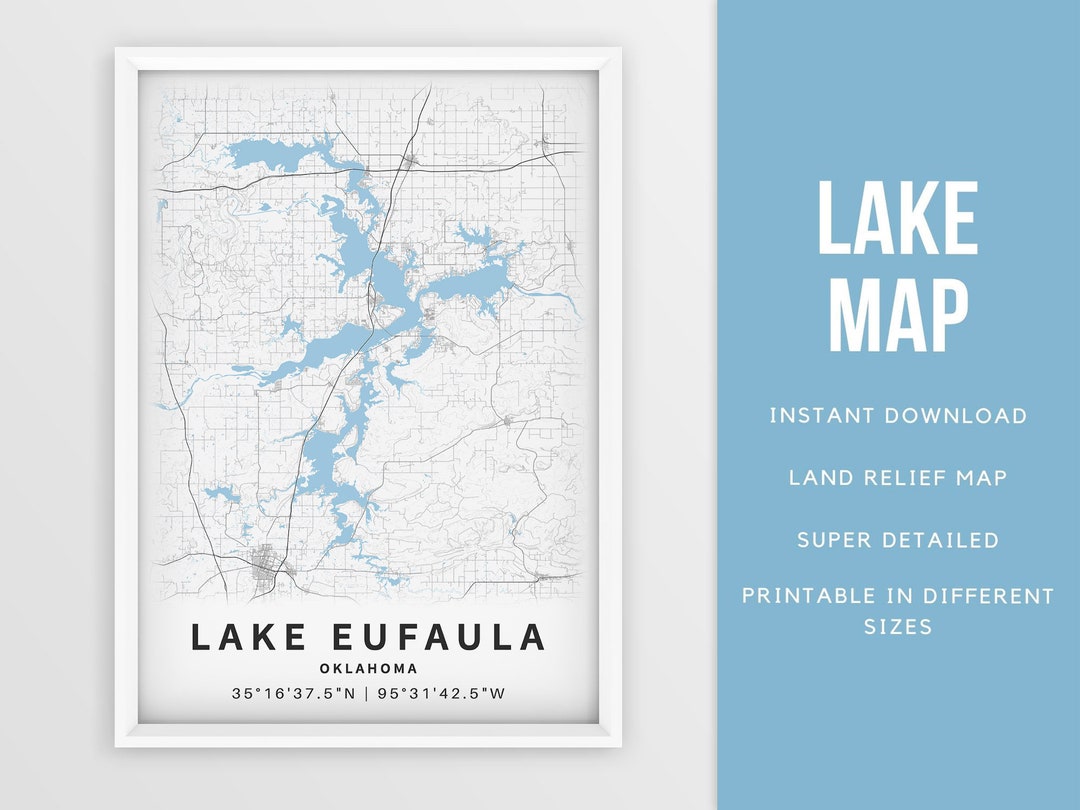 Printable Map Lake Eufaula Oklahoma United States Instant - Etsy