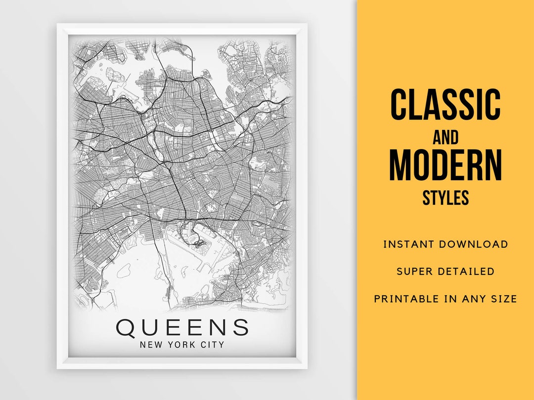 Printable Map of Queens, New York City Instant Download City Map Wall ...