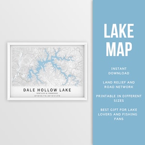 Mapa imprimible Dale Hollow Lake, Kentucky/Tennessee, EE. UU. - Descarga instantánea \ Mapa del lago \ Cartel de pesca \ Decoración de la casa del lago \ LakeLife \Boating