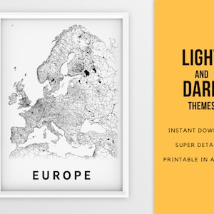 Carte imprimable de l'Europe - Téléchargement instantané \ Carte du pays \ Carte Wall Art