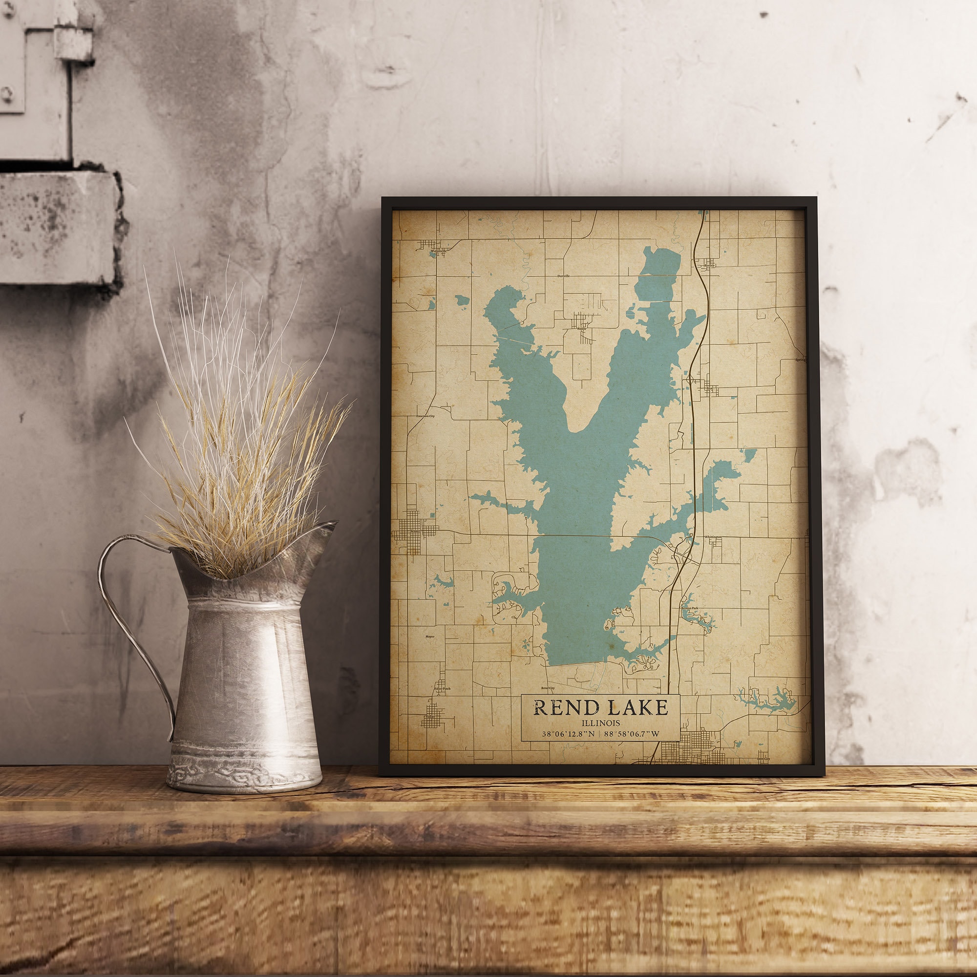 Rend Lake Vintage Style Map, Printable Illinois Lake House Poster ...