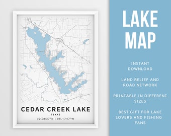 Printable Map of Cedar Creek Lake, Texas, US - Instant Download \ Lake Map \ Map Poster \ Lake House Decor \ LakeLife \ Fishing \ Boating