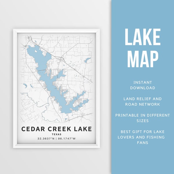 Printable Map of Cedar Creek Lake, Texas, US - Instant Download \ Lake Map \ Map Poster \ Lake House Decor \ LakeLife \ Fishing \ Boating