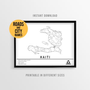 Haiti Country Map Poster, Printable Caribbean Island Road Map with City Names (Instant Download)