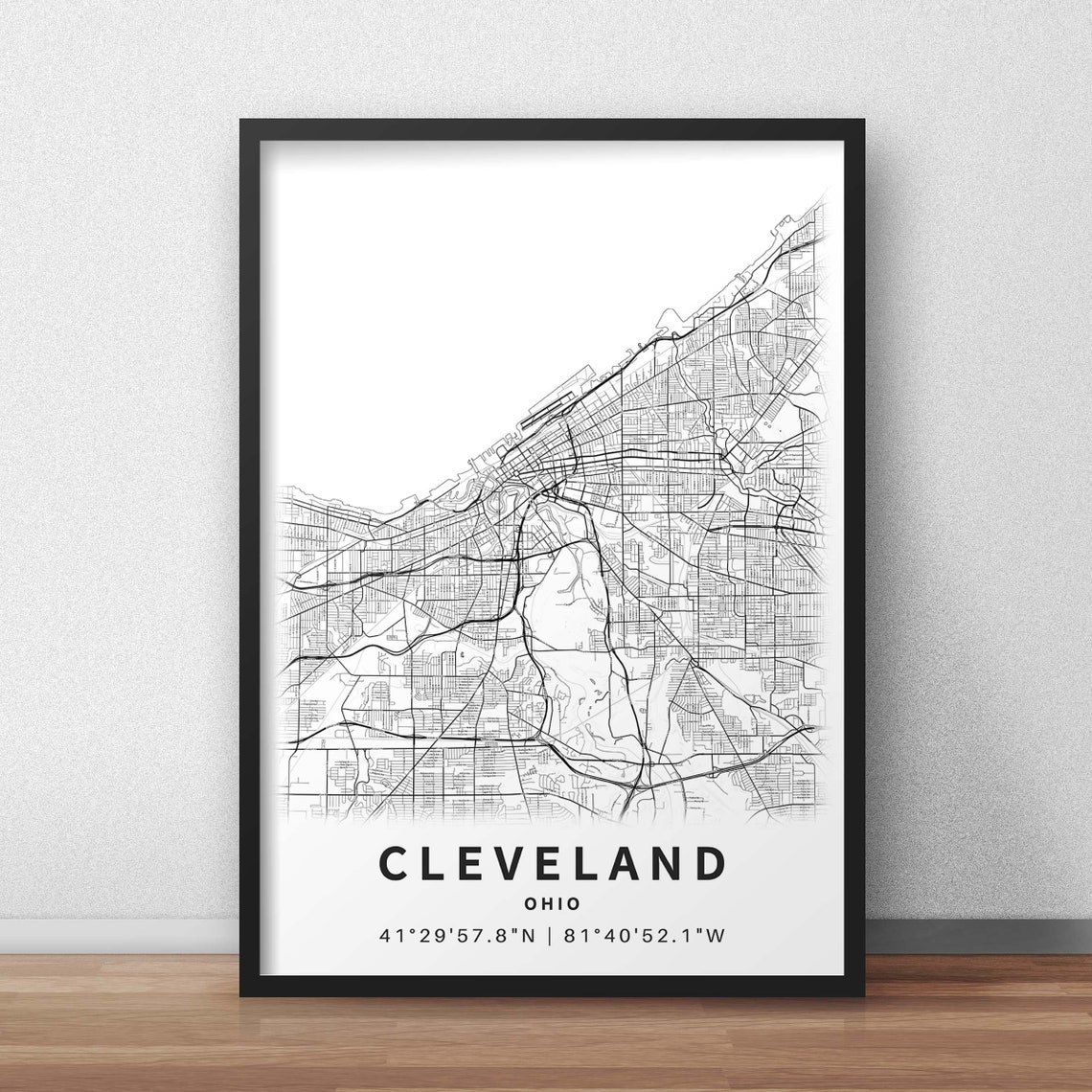 Printable Map Cleveland OH Ohio USA With Street Names - Etsy