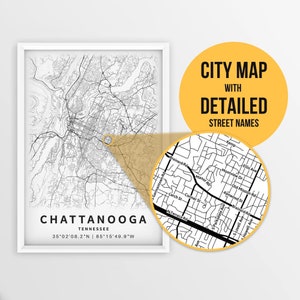 Chattanooga, Tennessee, USA Karte mit Strassennamen - Sofort Download ~ Karte ~ ~ Stadt Poster ~ Strassen Karte Print