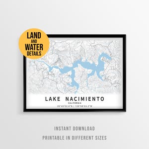 Lake Nacimiento Karte Poster, Kalifornien Lake Haus Dekor (Instant Download)