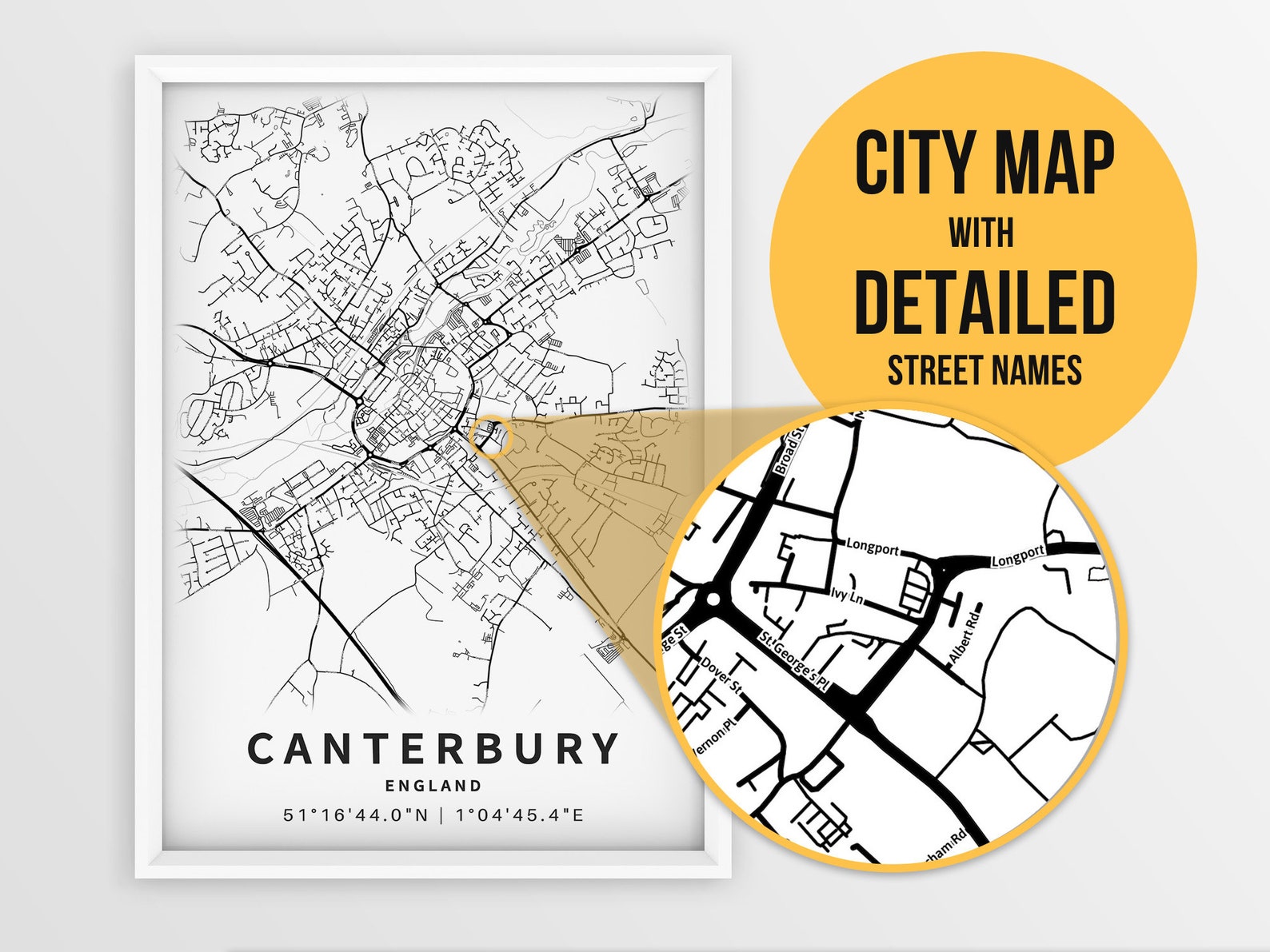 Printable Map of Canterbury England United Kingdom With Etsy