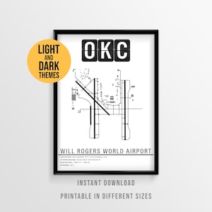 Póster del Aeropuerto Internacional Will Rogers, mapa de Oklahoma City, arte turístico de Oklahoma (descarga instantánea)