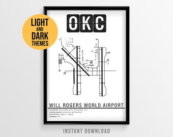 Will Rogers World Airport Poster, OKC Oklahoma City Map, Oklahoma Travel Art (Instant Download)