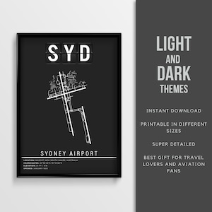 SYD Sydney Kingsford Smith Airport (Mascot Airport) Poster - Instant Download \ Airport Map \ Gift Idea \ Wall Art \ Australia Travel Poster
