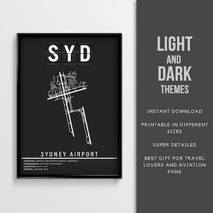 Cartel del aeropuerto SYD Sydney Kingsford Smith (aeropuerto de la mascota) - Descarga instantánea \ Mapa del aeropuerto \ Idea de regalo \ Arte de la pared \ Cartel de viaje de Australia