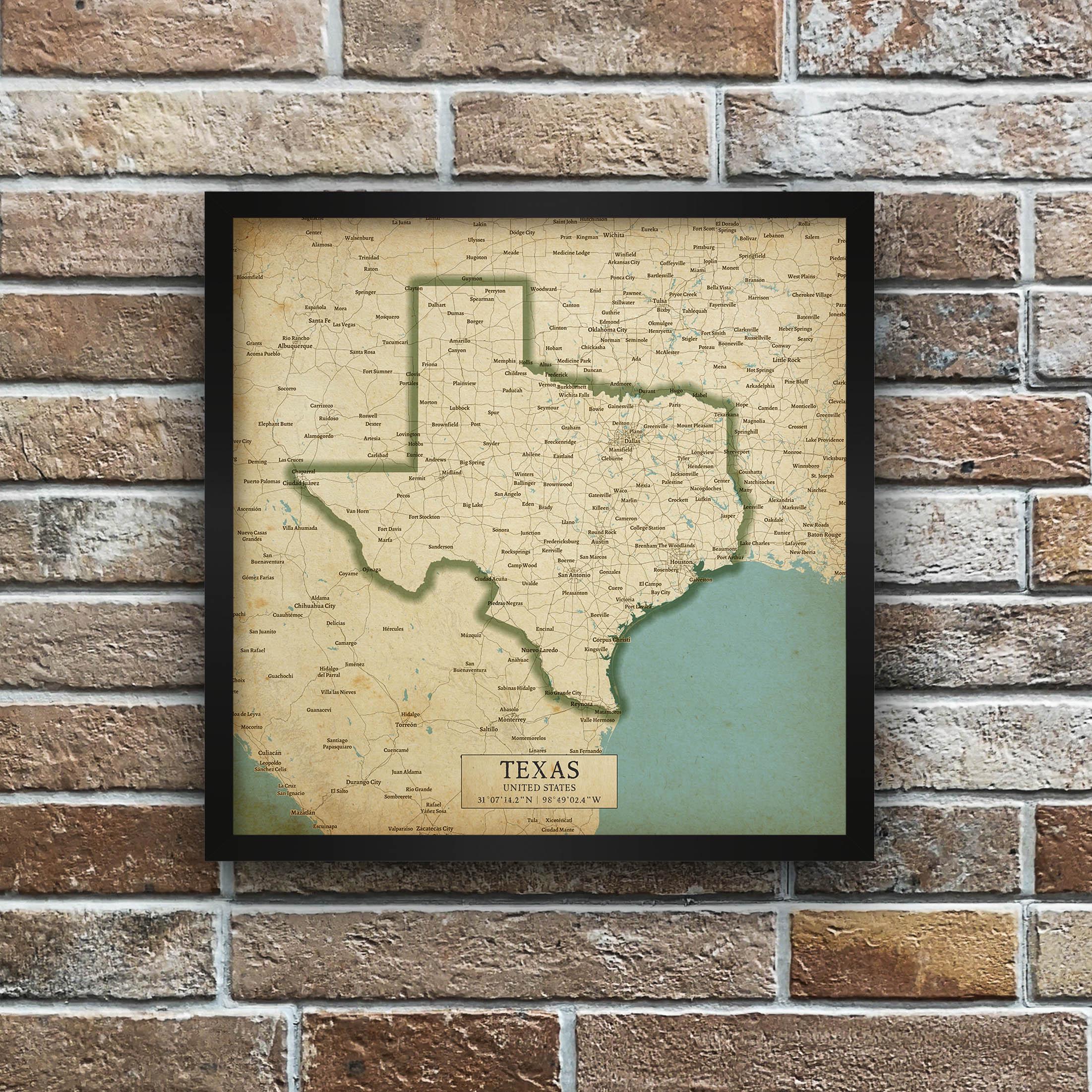 Texas Vintage Style Map With Roads and City Names, Printable Texas ...