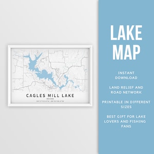Mapa imprimible de Cagles Mill Lake, Indiana, EE. UU. - Descarga instantánea \ Mapa del lago \ Cartel del mapa \ Decoración de la casa del lago \ LakeLife \ Pesca \ Paseos en bote
