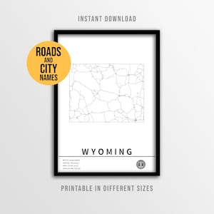 Wyoming Map Poster, Printable Push Pin State Map with City Names (Instant Download)