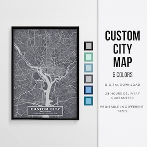 Pôster personalizado do mapa colorido da cidade, qualquer cidade ou vila - Download digital \ Mapa da cidade \ Arte de parede \ Mapa para impressão \ Arte do mapa