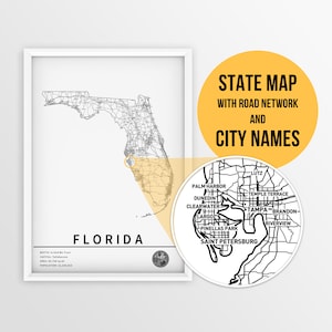 Florida Karte mit Städtenamen und Straßen - sofort download auf Ihren Weg zu Ihrenim Stadtplaner
