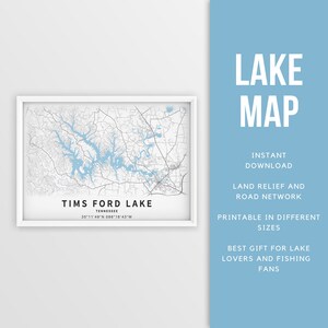 Mapa imprimible de Tims Ford Lake TN Tennessee, EE. UU. - Descarga instantánea \ Mapa del lago \ Cartel del mapa \ Decoración de la casa del lago \ Pesca \ Paseos en bote
